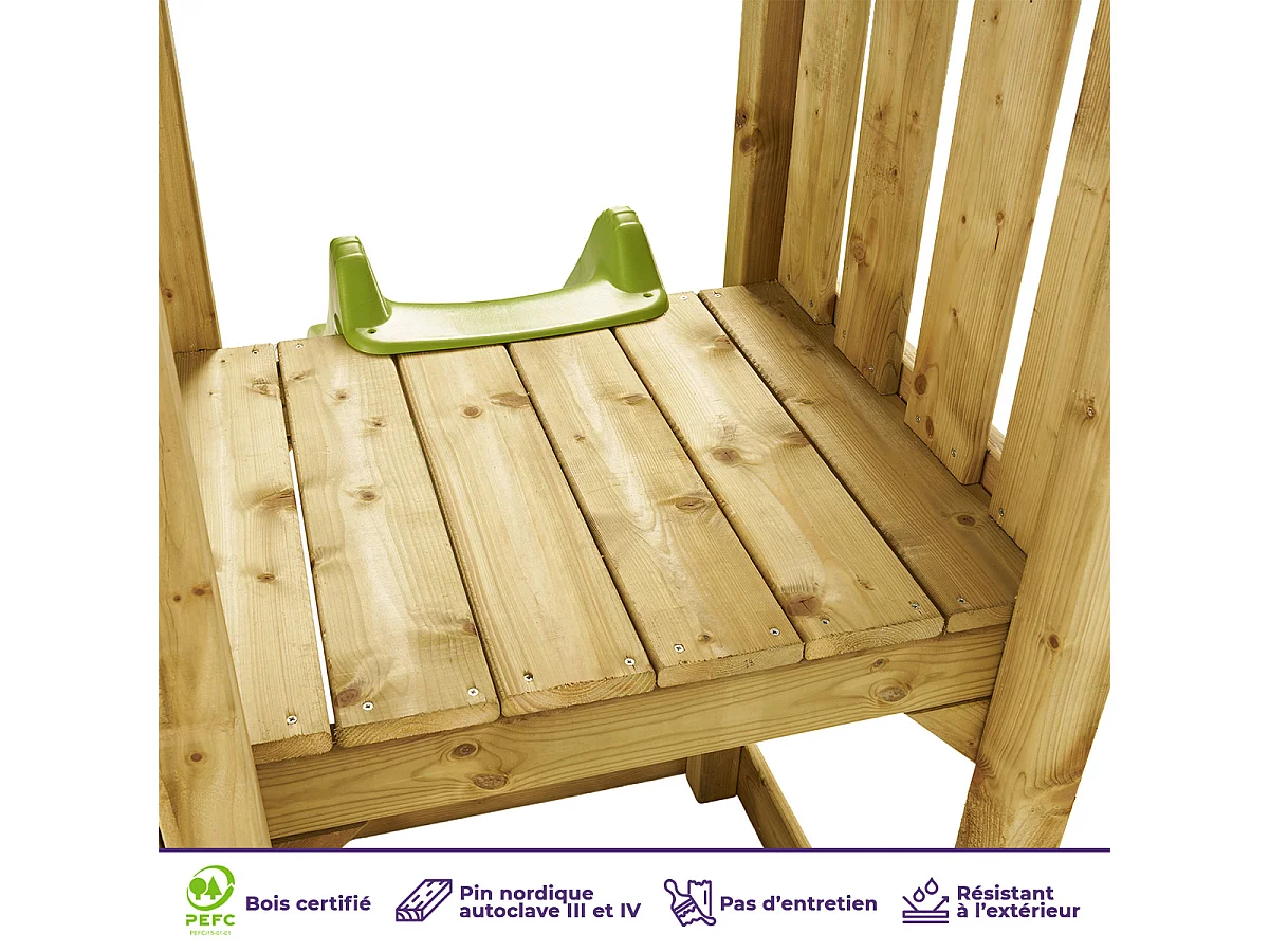 Kangui - Aire de jeux bois enfant WALLI 120 - Toboggan, balançoires, escalade et cabane