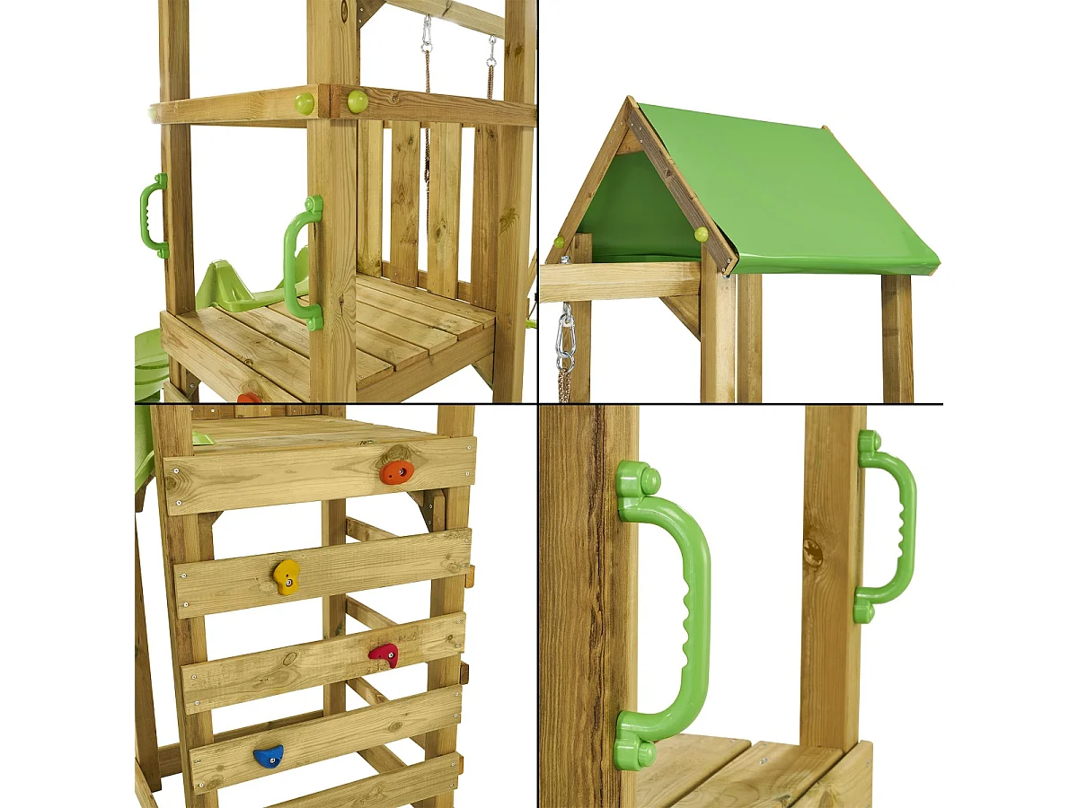 Kangui - Aire de jeux bois enfant WALLI 120 - Toboggan, balançoires, escalade et cabane