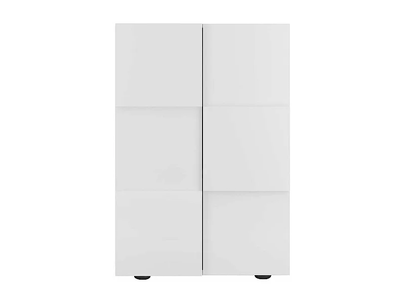 REBECCA - Meuble d'entrée 2 portes 4 étagères Blanc Laqué Weiss Relief Damiers