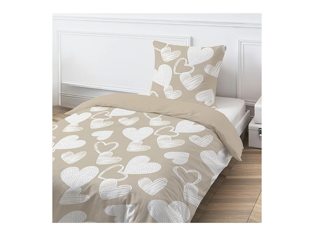 Parure de lit en coton motif cœurs 140x200cm