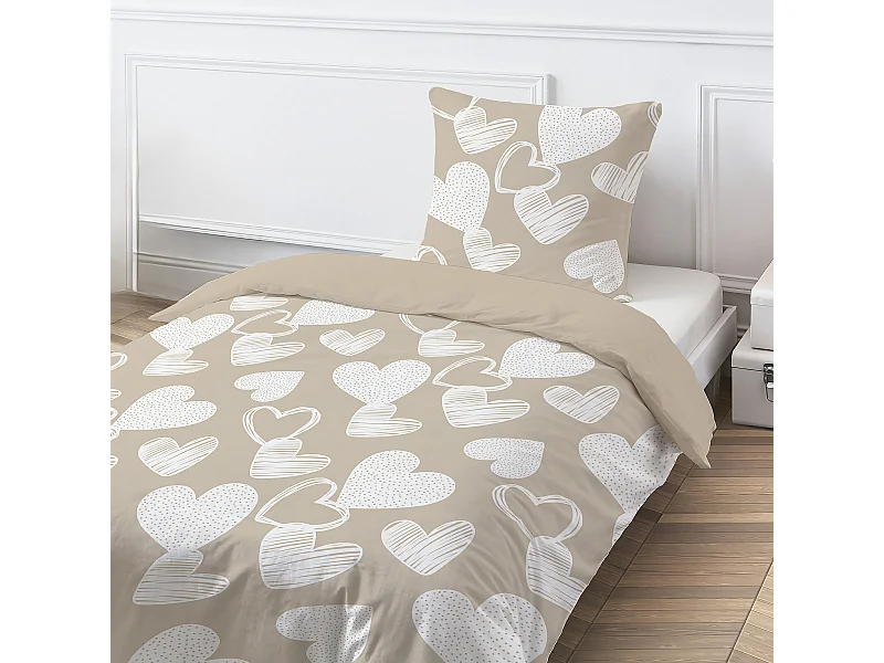 Parure de lit en coton motif cœurs 140x200cm