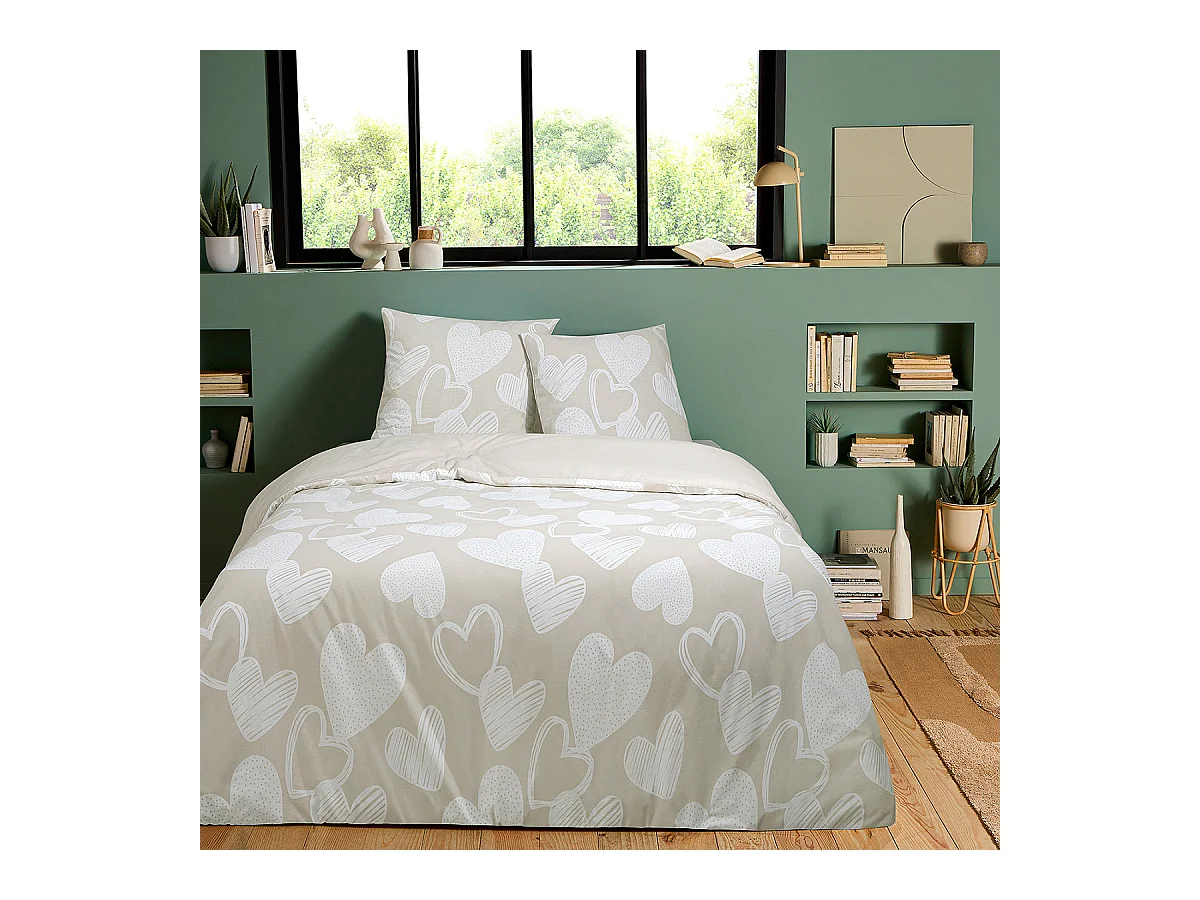 Parure de lit en coton motif cœurs 240x220cm