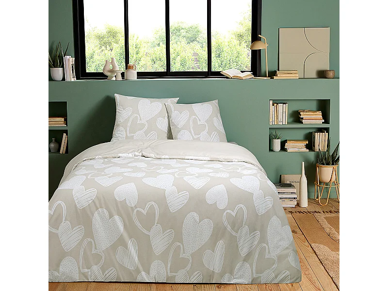 Parure de lit en coton motif cœurs 200x200cm