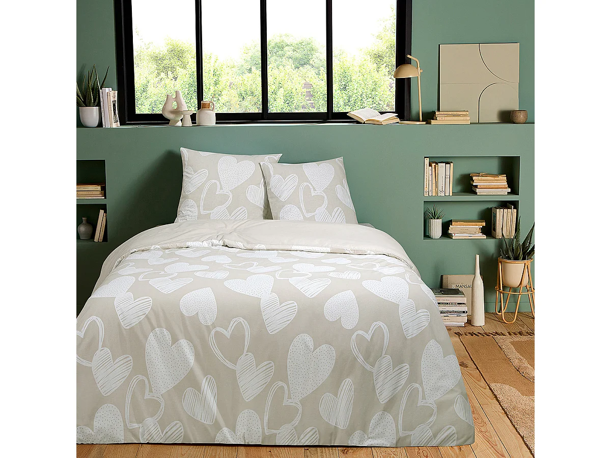 Parure de lit en coton motif cœurs 200x200cm
