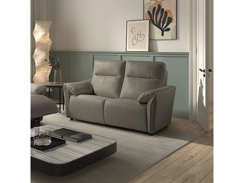 MAZARO - Canapé 2 Places Fixe Cuir Gris éléphant