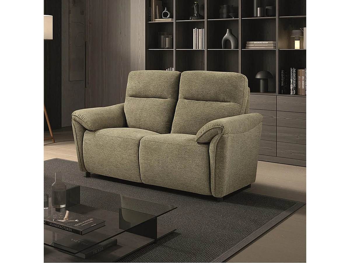 MAZARO - Canapé 2 Places Fixe Tissu Vert Chiné