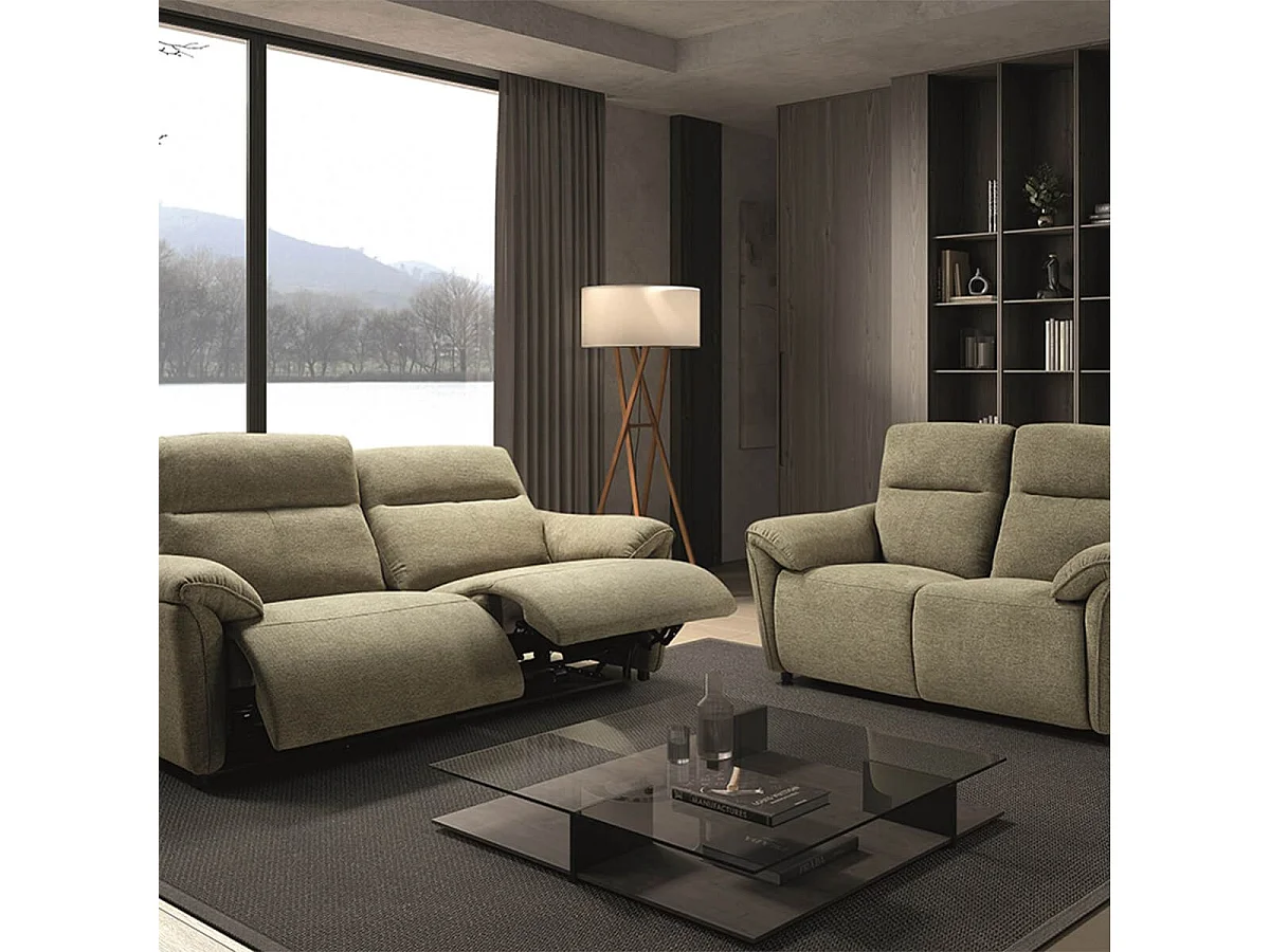 MAZARO - Canapé 2 Places Fixe Tissu Vert Chiné