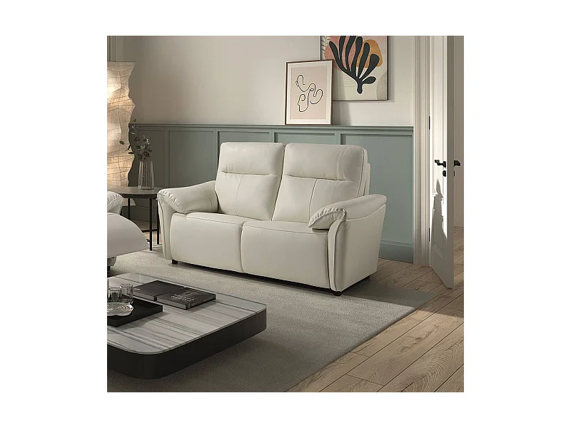 MAZARO - Canapé 2 Places Fixe Cuir Blanc