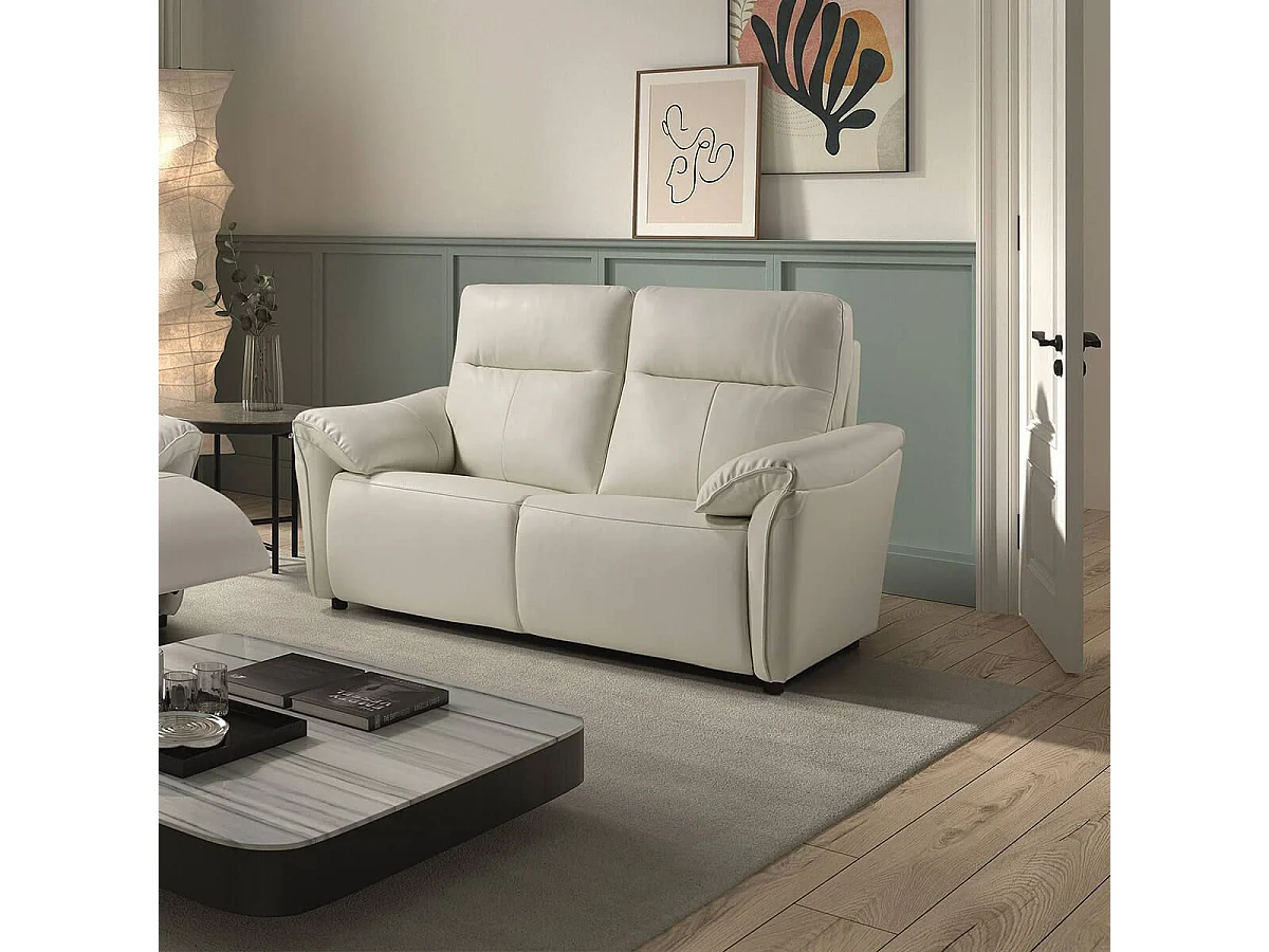 MAZARO - Canapé 2 Places Fixe Cuir Blanc