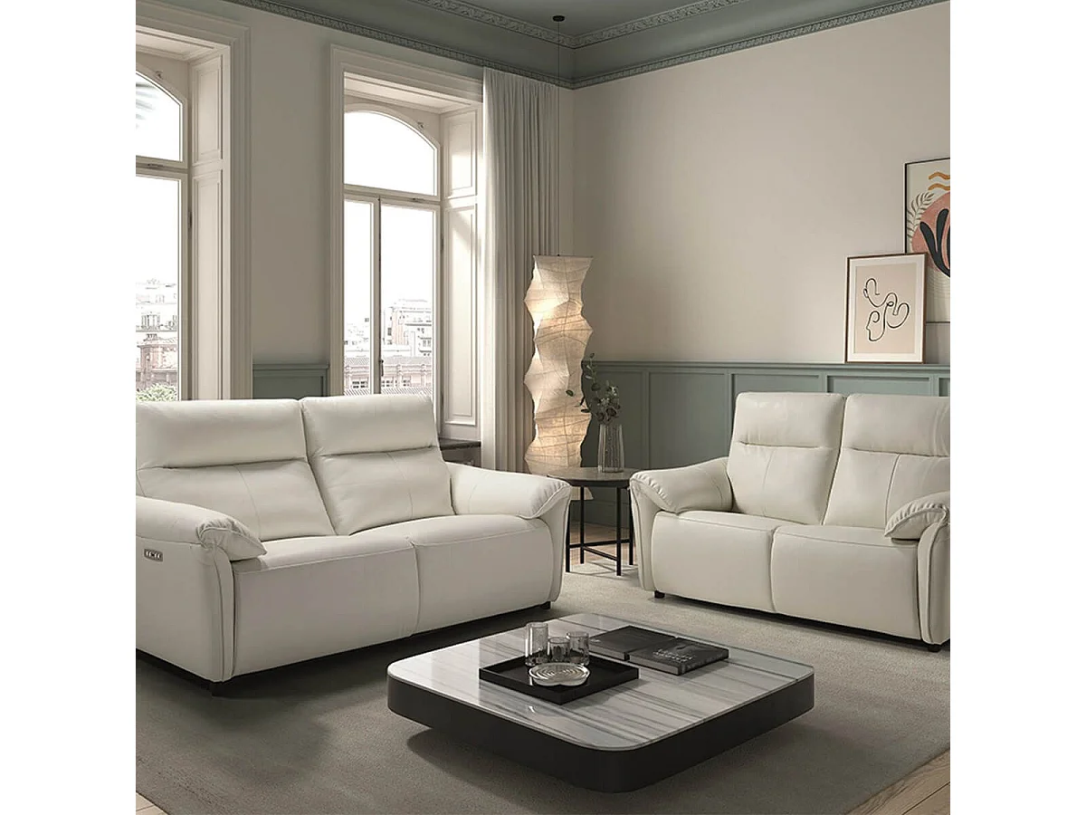 MAZARO - Canapé 2 Places Fixe Cuir Blanc