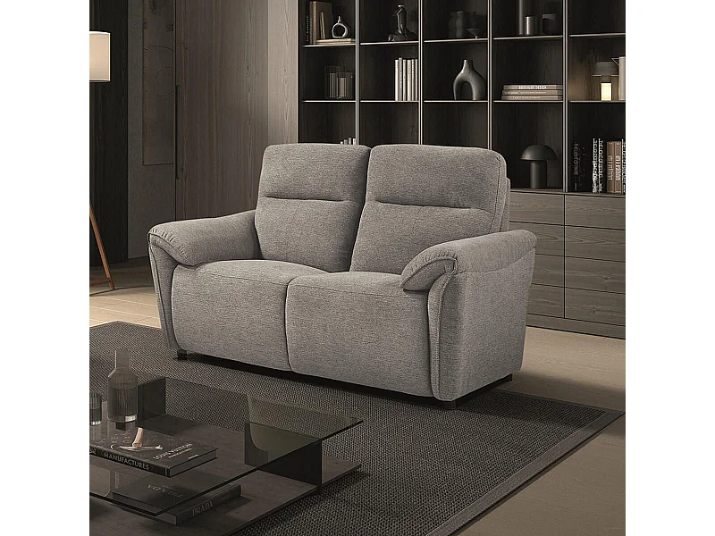 MAZARO - Canapé 2 Places Fixe Tissu Gris Chiné