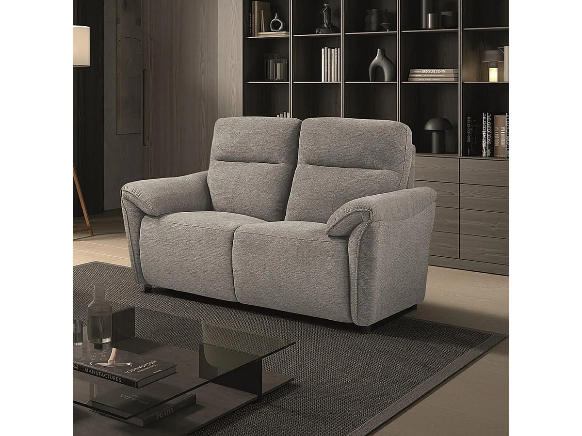 MAZARO - Canapé 2 Places Fixe Tissu Gris Chiné