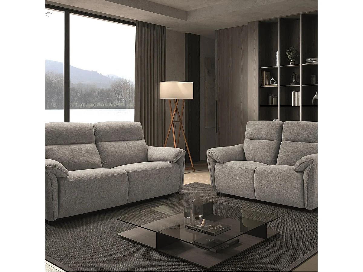 MAZARO - Canapé 2 Places Fixe Tissu Gris Chiné