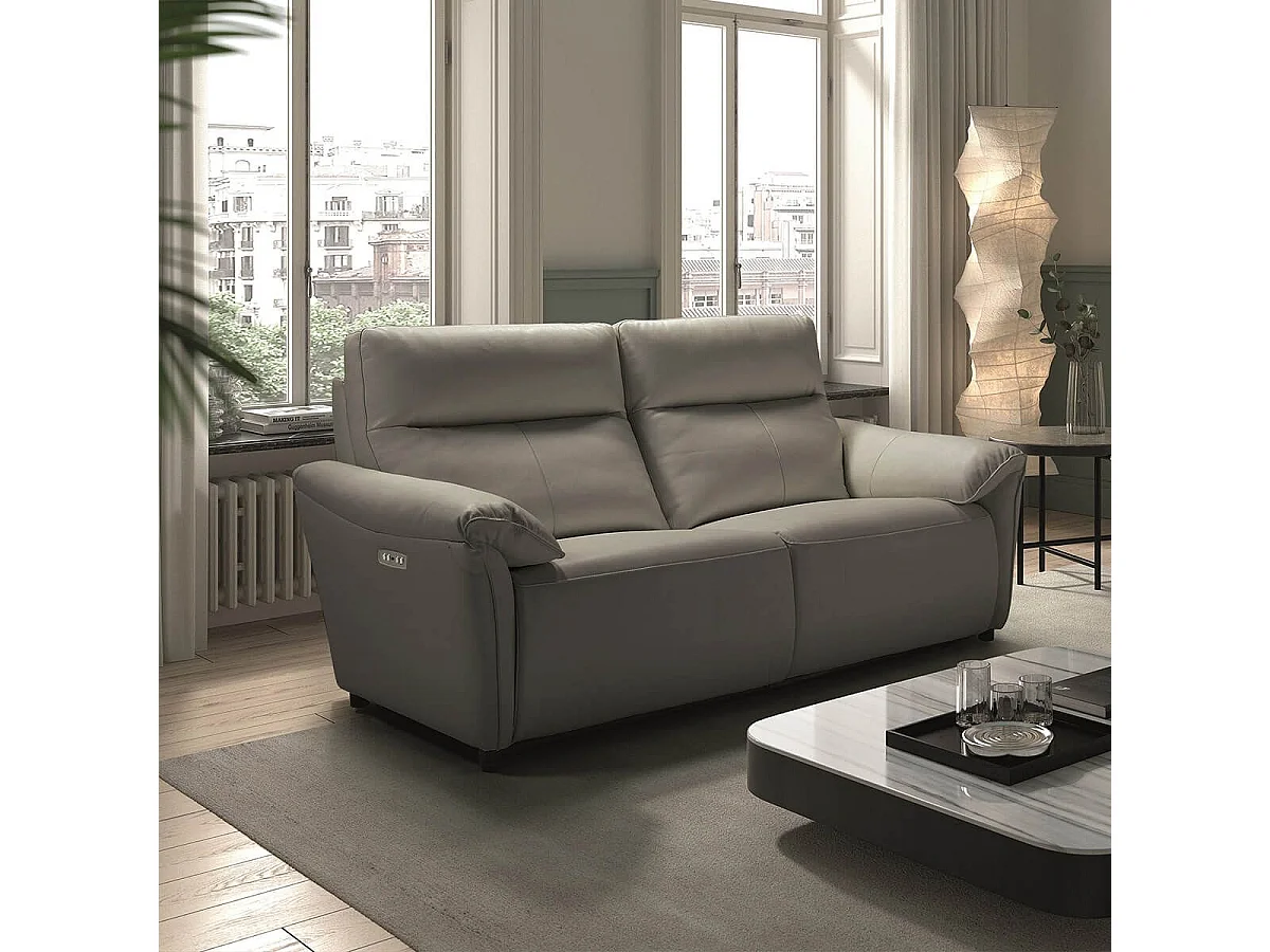 MAZARO - Canapé 3 Places Relax Electrique Cuir Gris éléphant