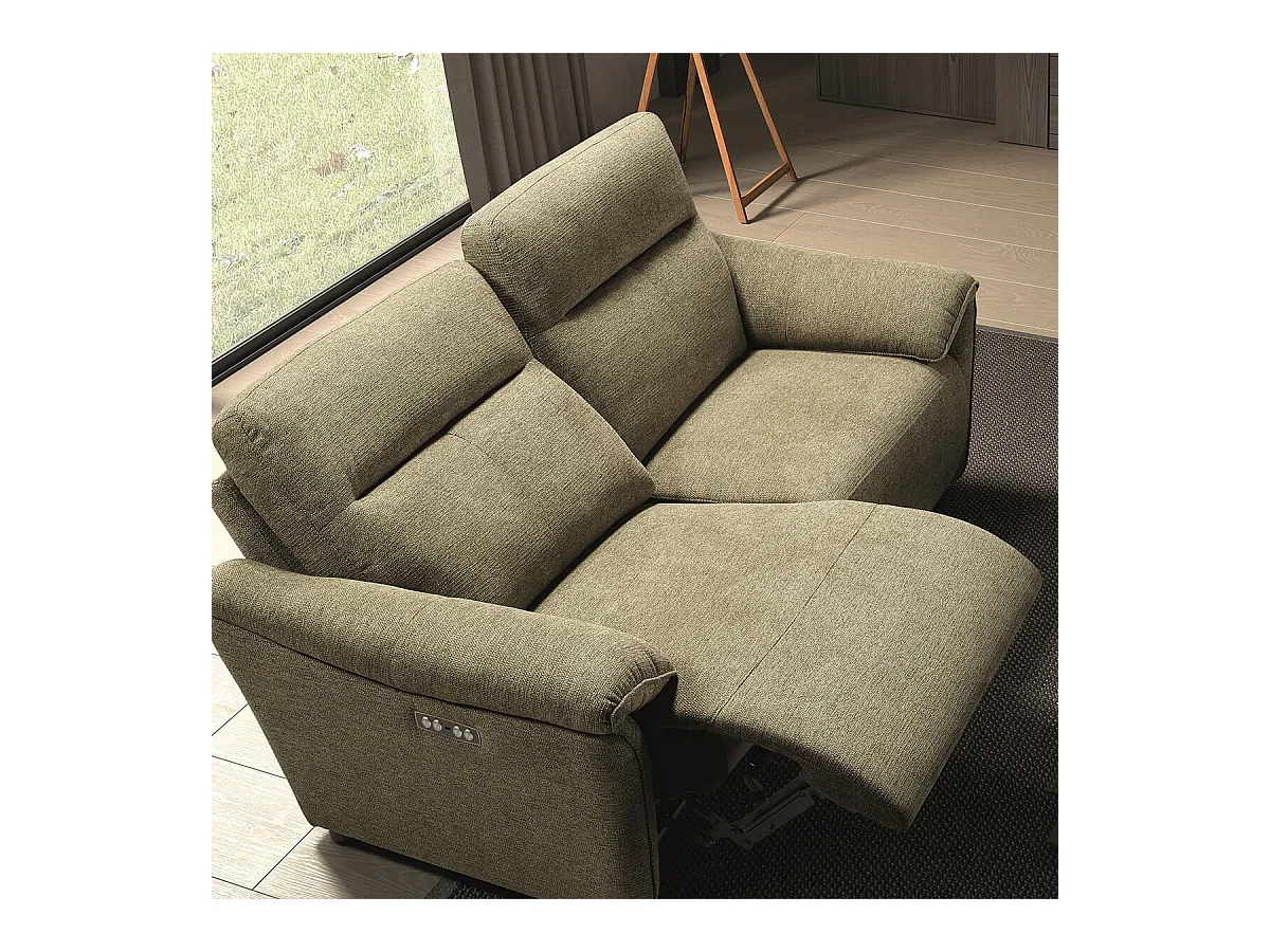 MAZARO - Canapé 3 Places Relax Electrique Tissu Vert Chiné