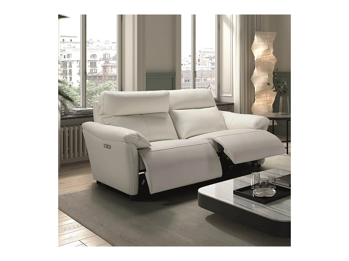 MAZARO - Canapé 3 Places Relax Electrique Cuir Blanc