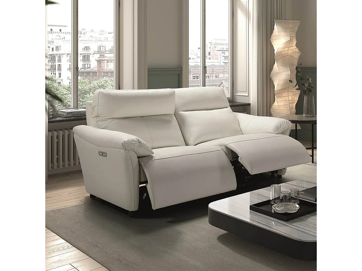 MAZARO - Canapé 3 Places Relax Electrique Cuir Blanc