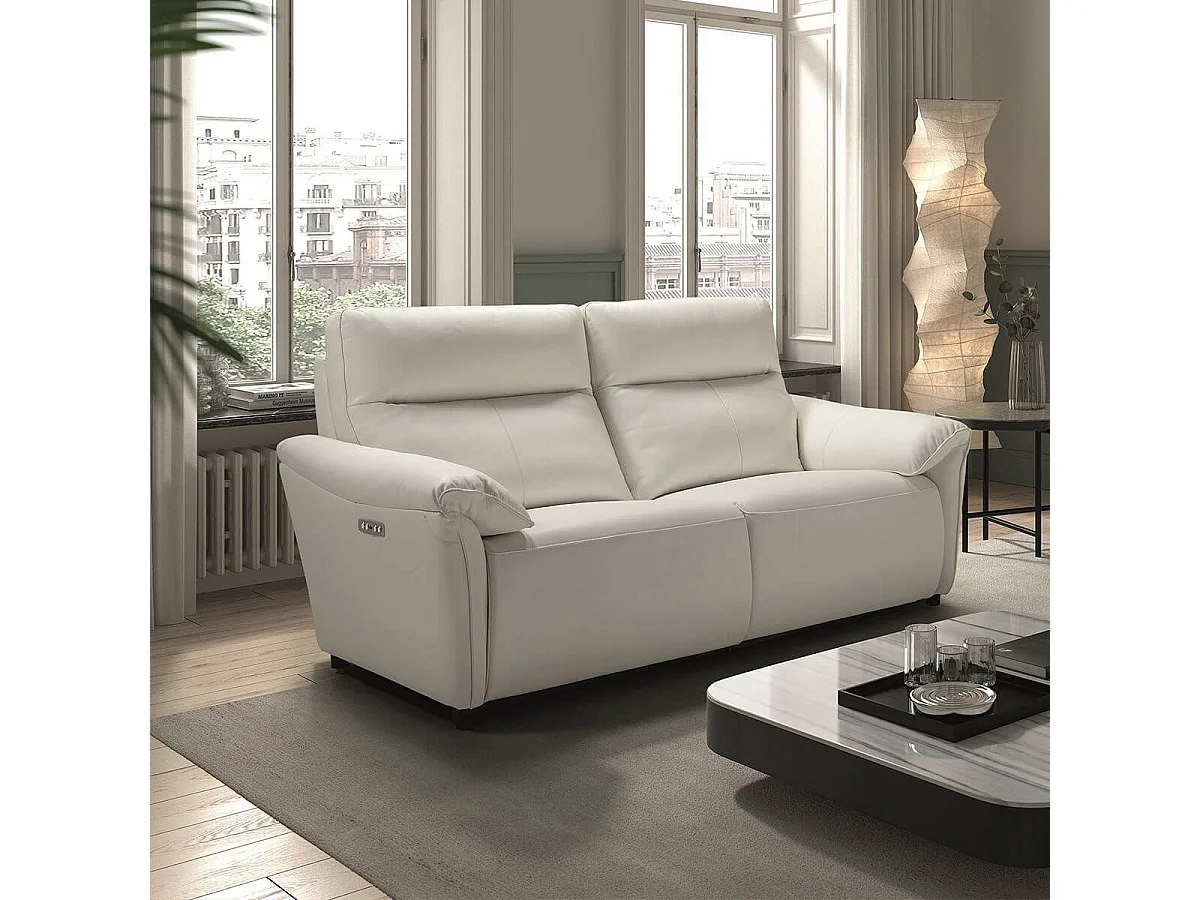 MAZARO - Canapé 3 Places Relax Electrique Cuir Blanc
