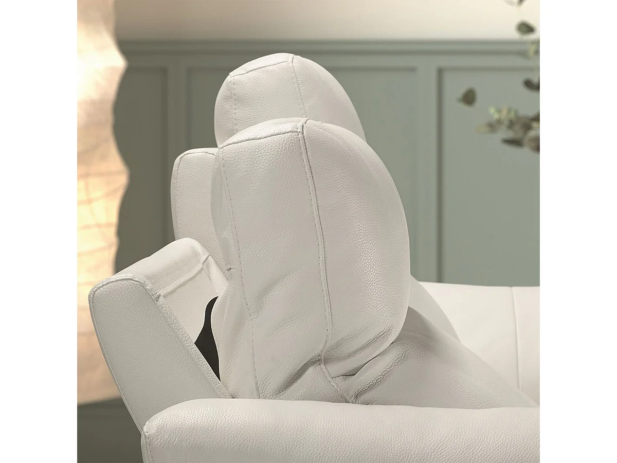 MAZARO - Canapé 3 Places Relax Electrique Cuir Blanc