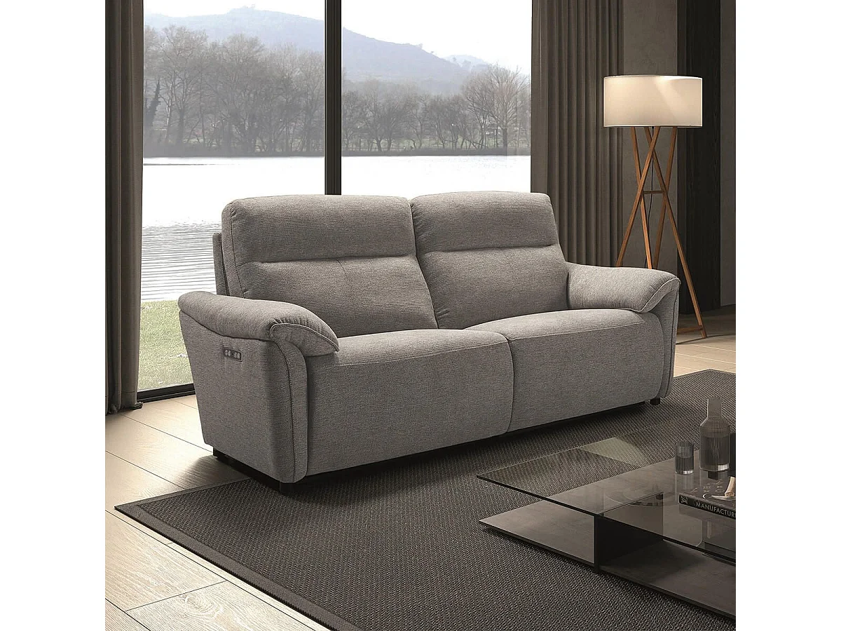 MAZARO - Canapé 3 Places Relax Electrique Tissu Gris Chiné