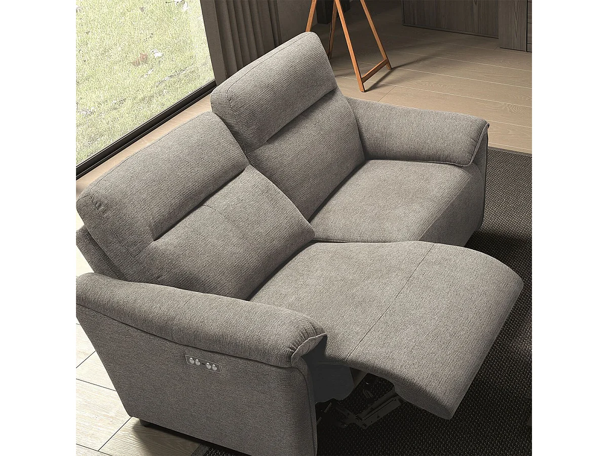 MAZARO - Canapé 3 Places Relax Electrique Tissu Gris Chiné