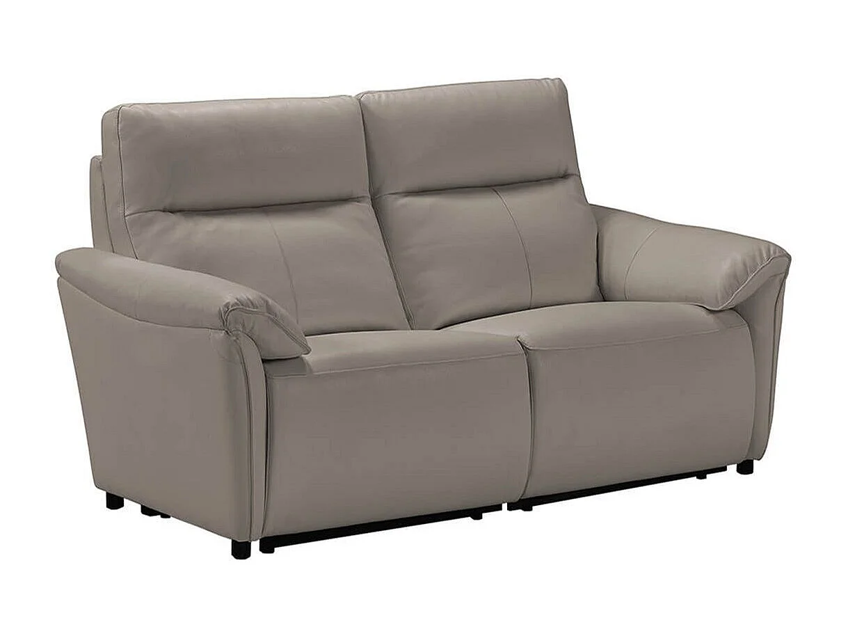 MAZARO - Canapés 3 Places Relax Electrique + 2 Places Fixe Cuir Gris éléphant