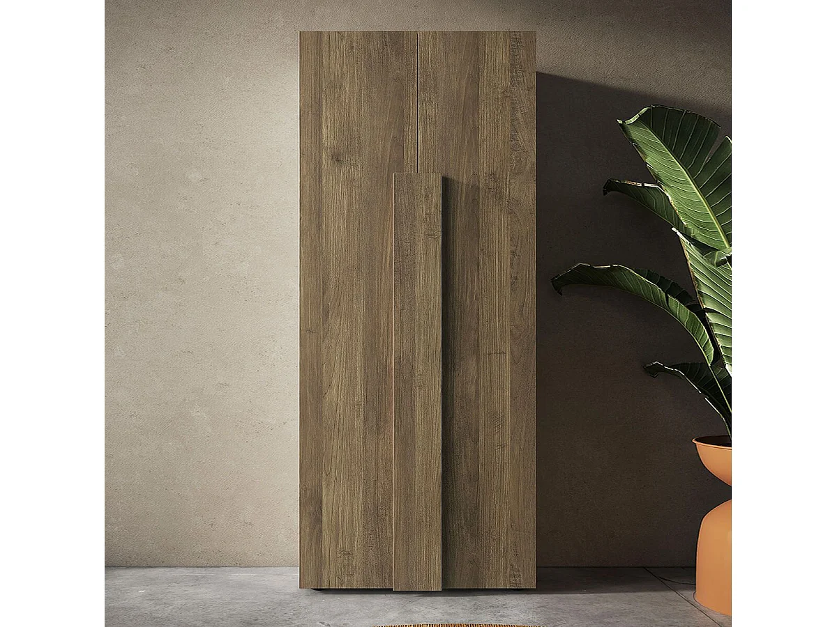 ZEUS - Penderie 2 portes avec 2 étagères aspect bois finition mercure