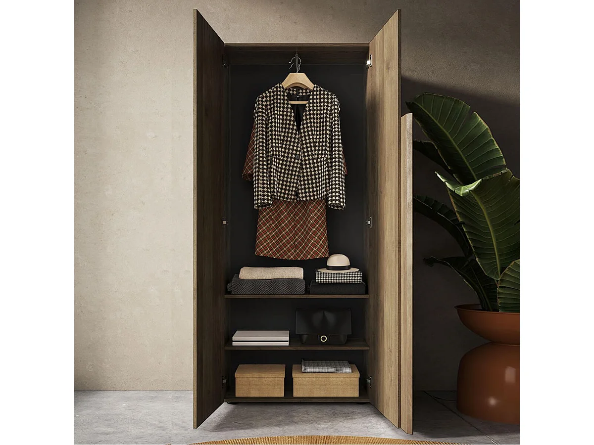 ZEUS - Penderie 2 portes avec 2 étagères aspect bois finition mercure