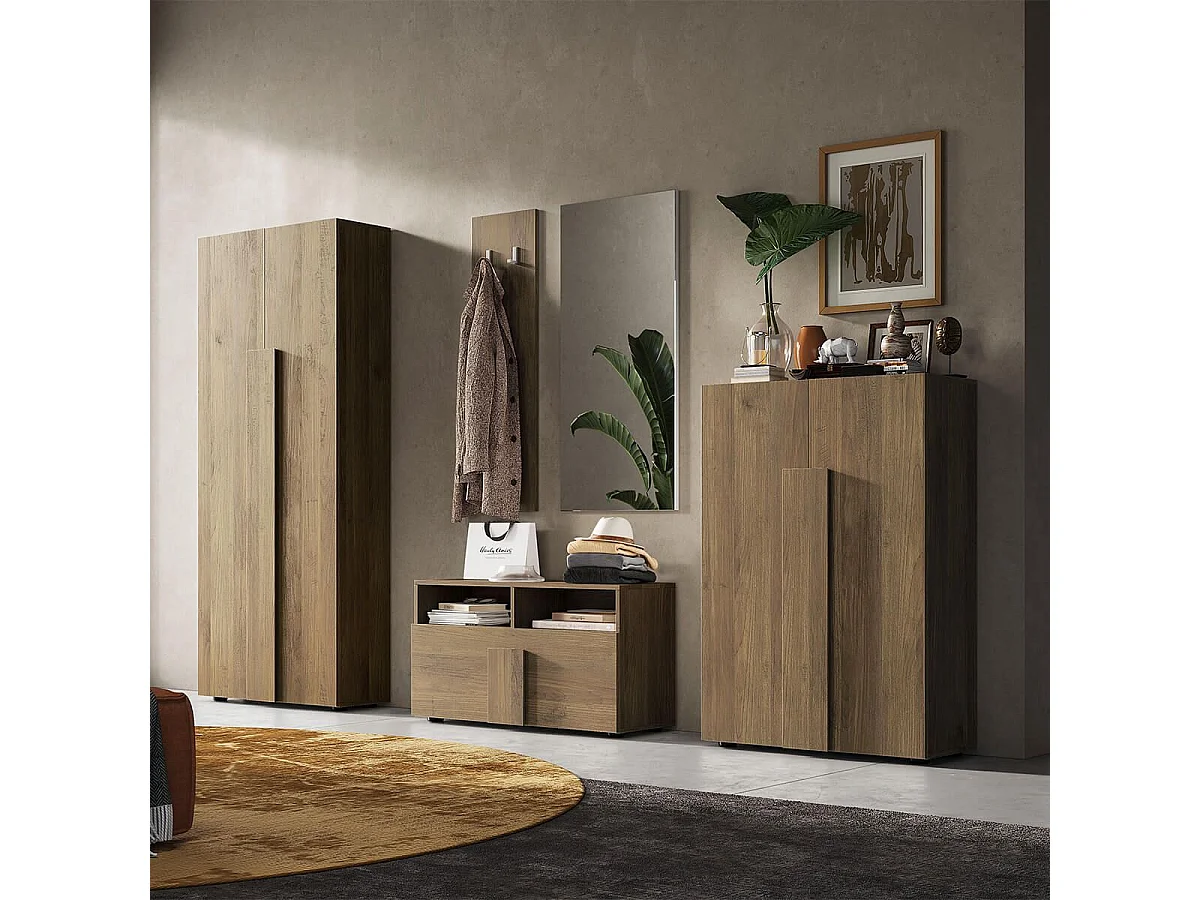 ZEUS - Penderie 2 portes avec 2 étagères aspect bois finition mercure