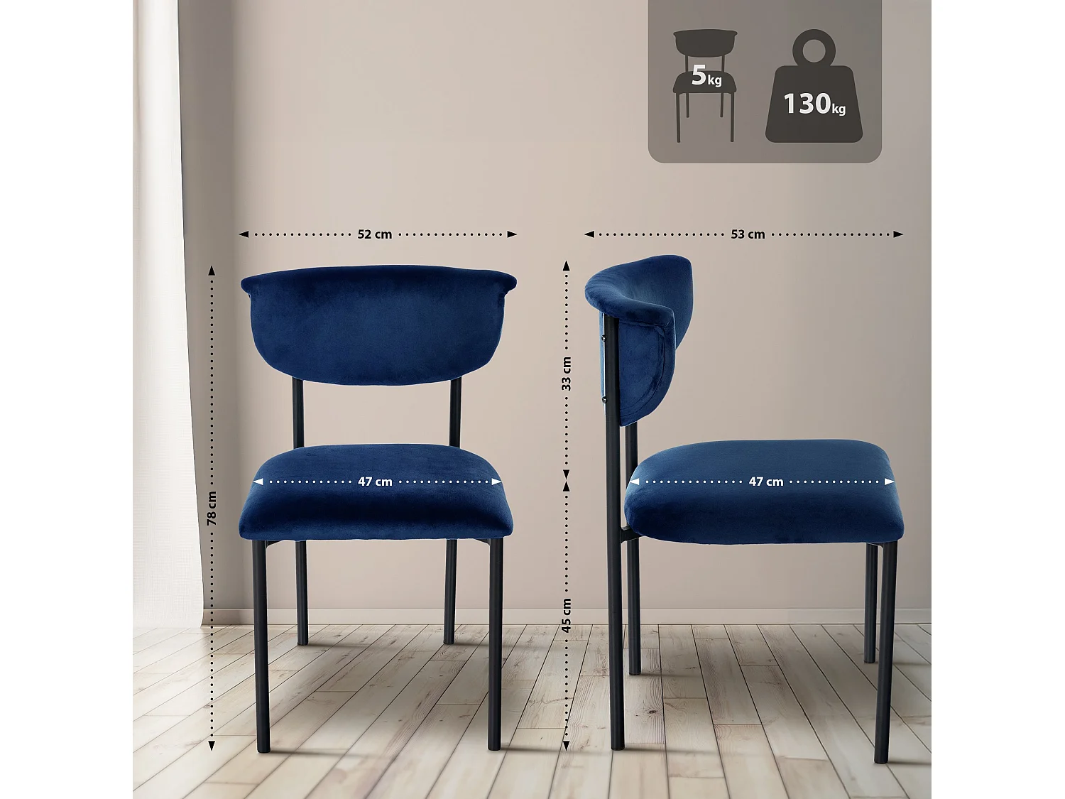 chaise salle à manger - Velours - Bleu foncé - Gambell