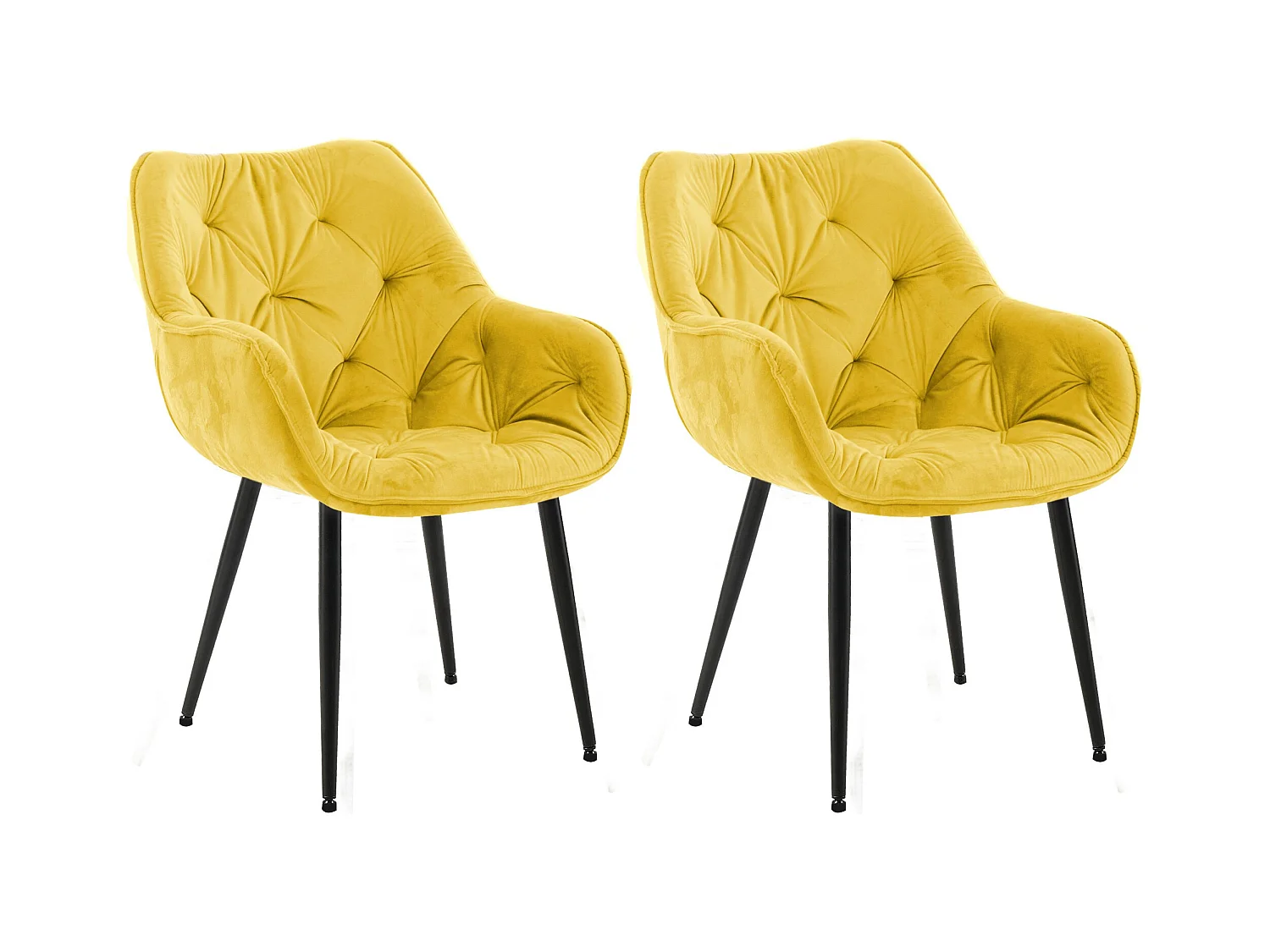 Lot de 2  chaises avec accoudoirs - Velours - Jaune - Tanna