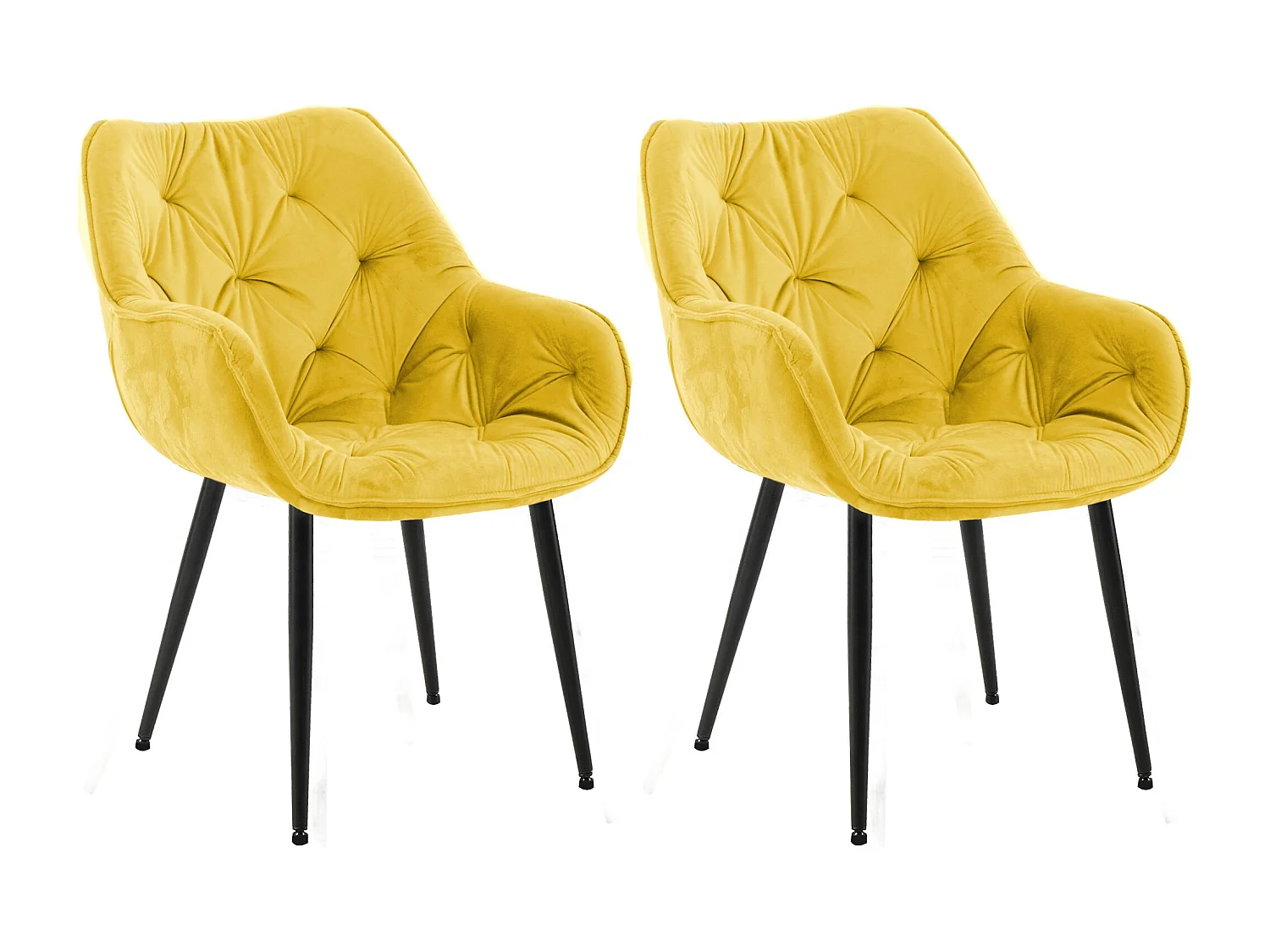 Lot de 2  chaises avec accoudoirs - Velours - Jaune - Tanna