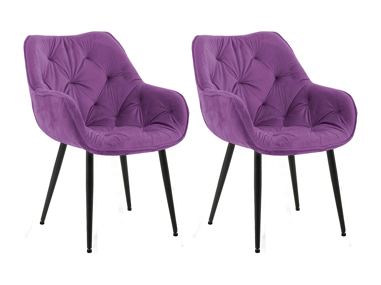Lot de 2  chaises avec accoudoirs - Velours - Violet - Tanna