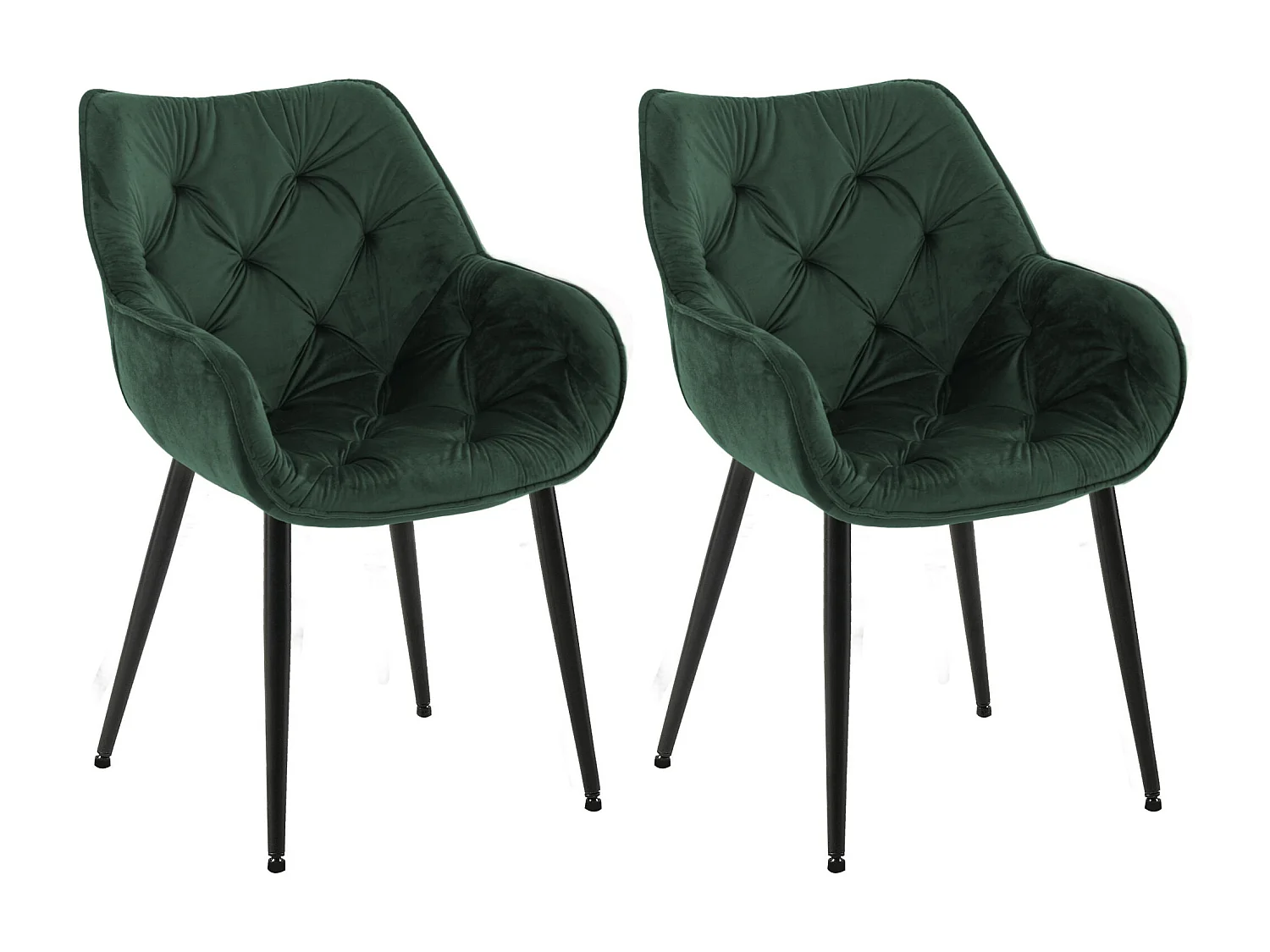 Lot de 2  chaises avec accoudoirs - Velours & Noir - Vert - Tanna