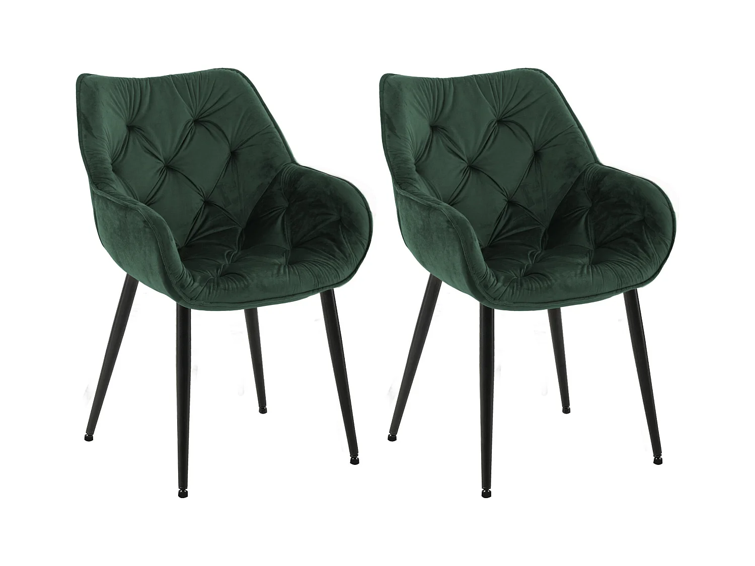 Lot de 2  chaises avec accoudoirs - Velours & Noir - Vert - Tanna