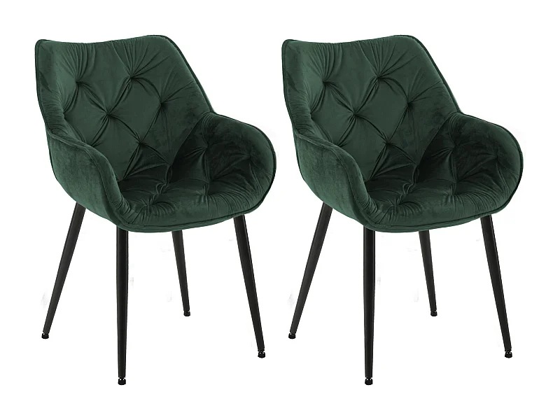Lot de 2  chaises avec accoudoirs - Velours & Noir - Vert - Tanna