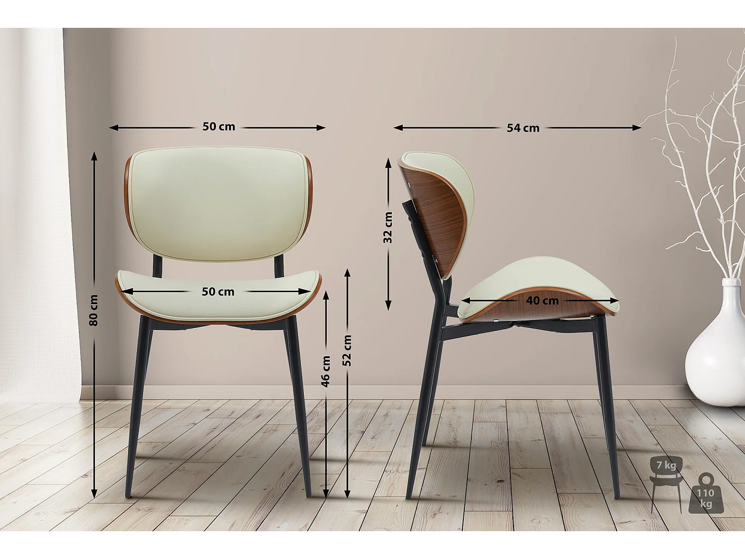 chaise salle à manger - Similicuir - Noyer / Crème - Enid