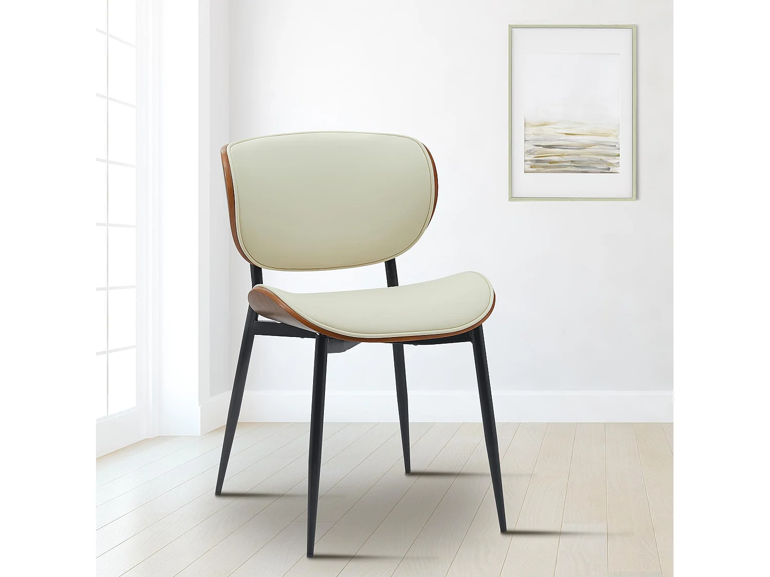 chaise salle à manger - Similicuir - Noyer / Crème - Enid