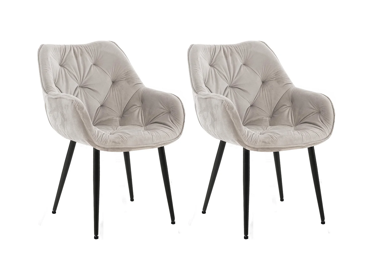 Lot de 2  chaises avec accoudoirs - Velours & Noir - Gris - Tanna