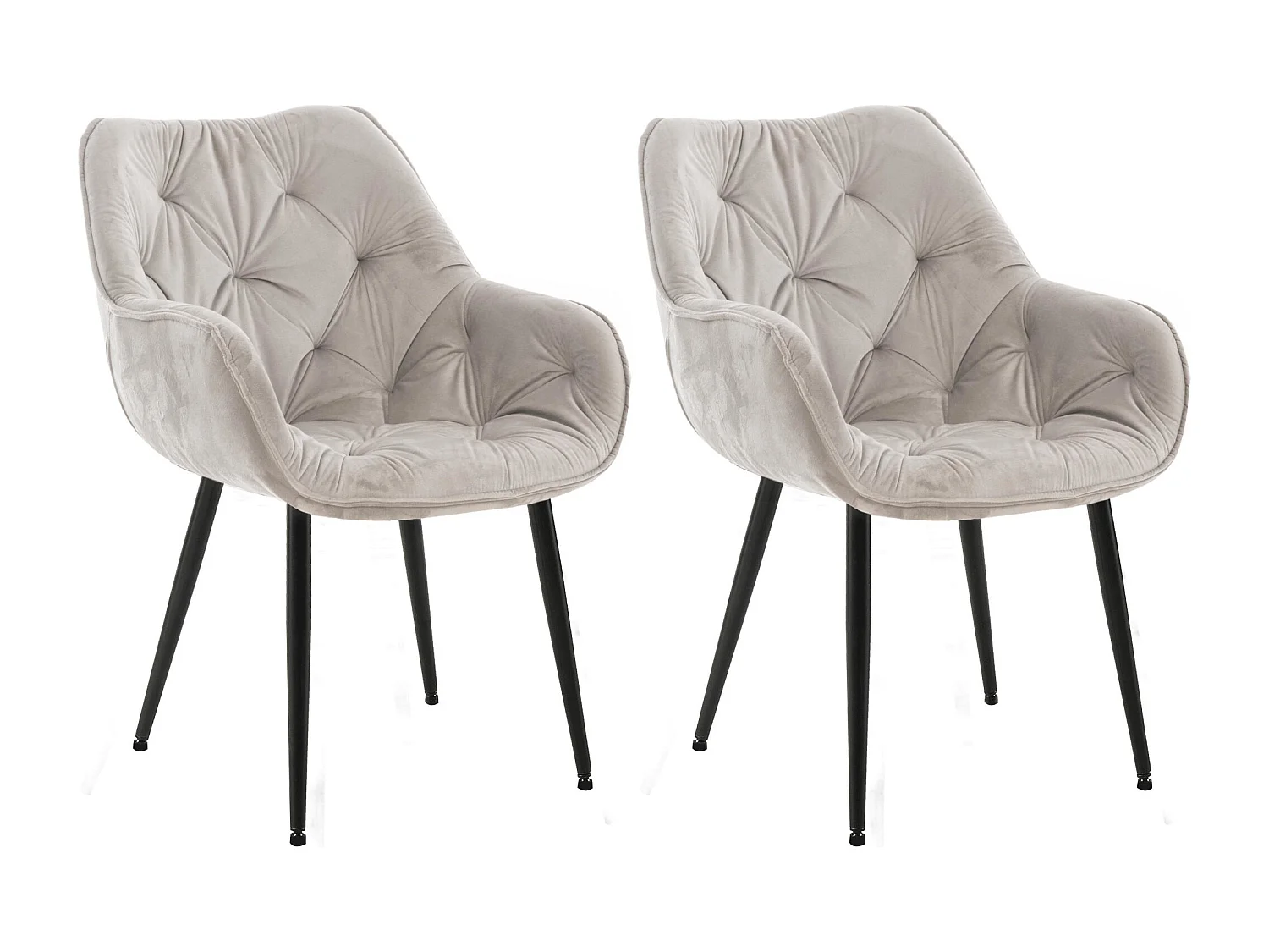 Lot de 2  chaises avec accoudoirs - Velours & Noir - Gris - Tanna