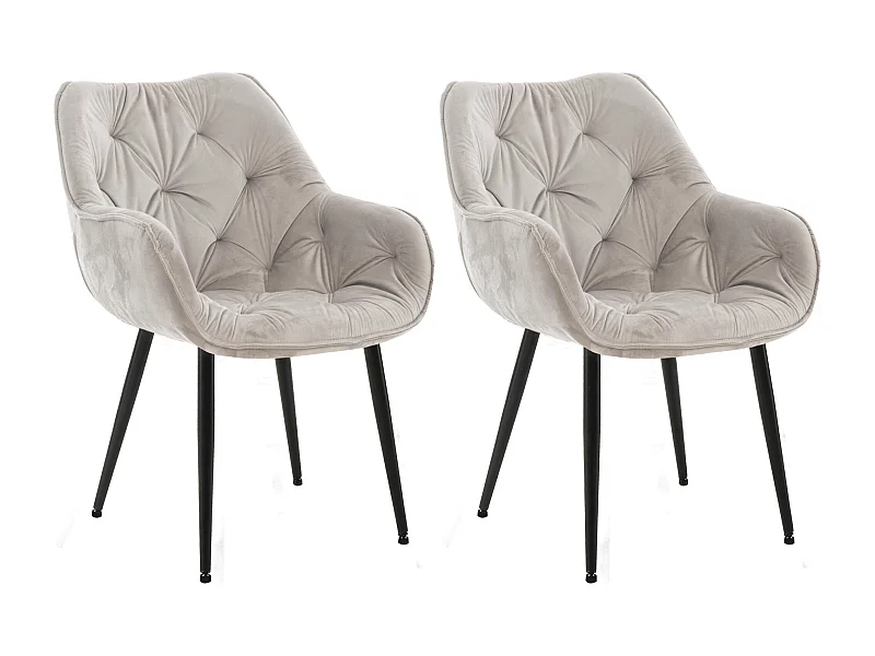 Lot de 2  chaises avec accoudoirs - Velours & Noir - Gris - Tanna