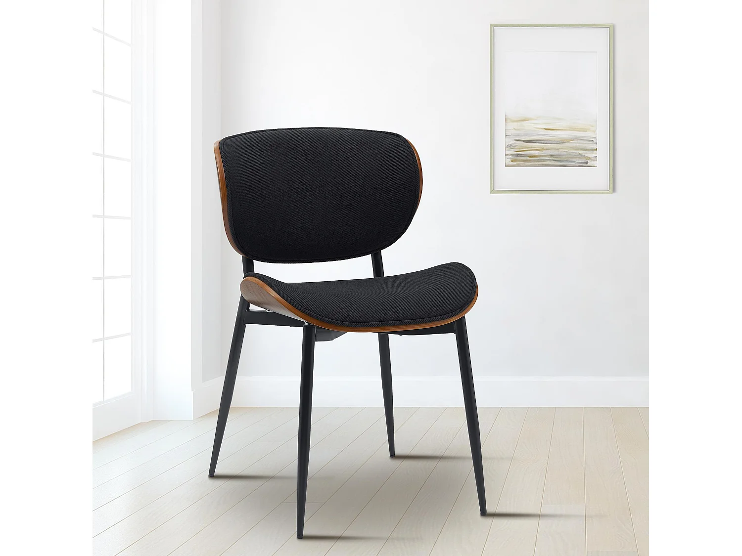 chaise salle à manger - Tissu - Noyer / Noir - Enid