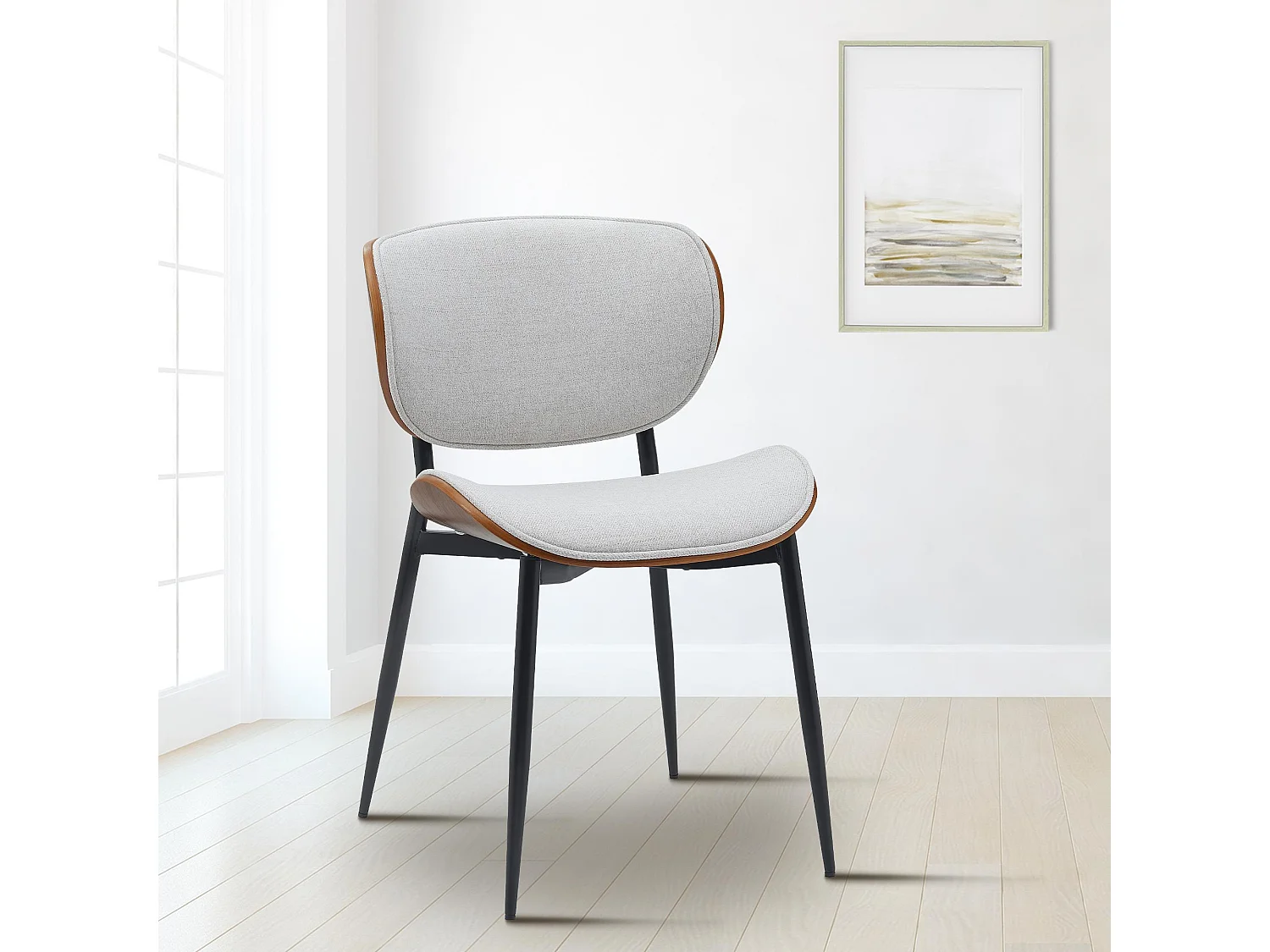 chaise salle à manger - Tissu - Noyer / Crème - Enid