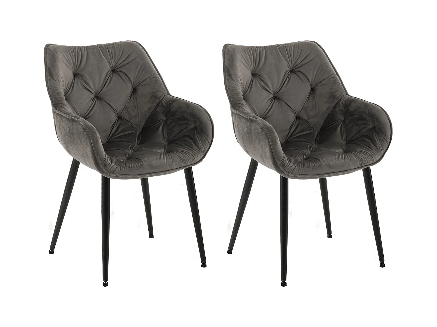 Lot de 2  chaises avec accoudoirs - Velours - Anthracite - Tanna