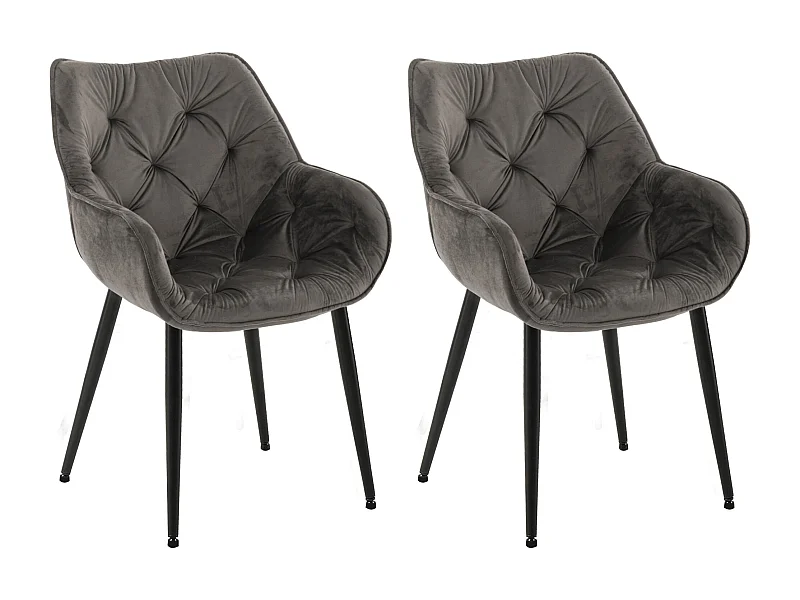 Lot de 2  chaises avec accoudoirs - Velours - Anthracite - Tanna