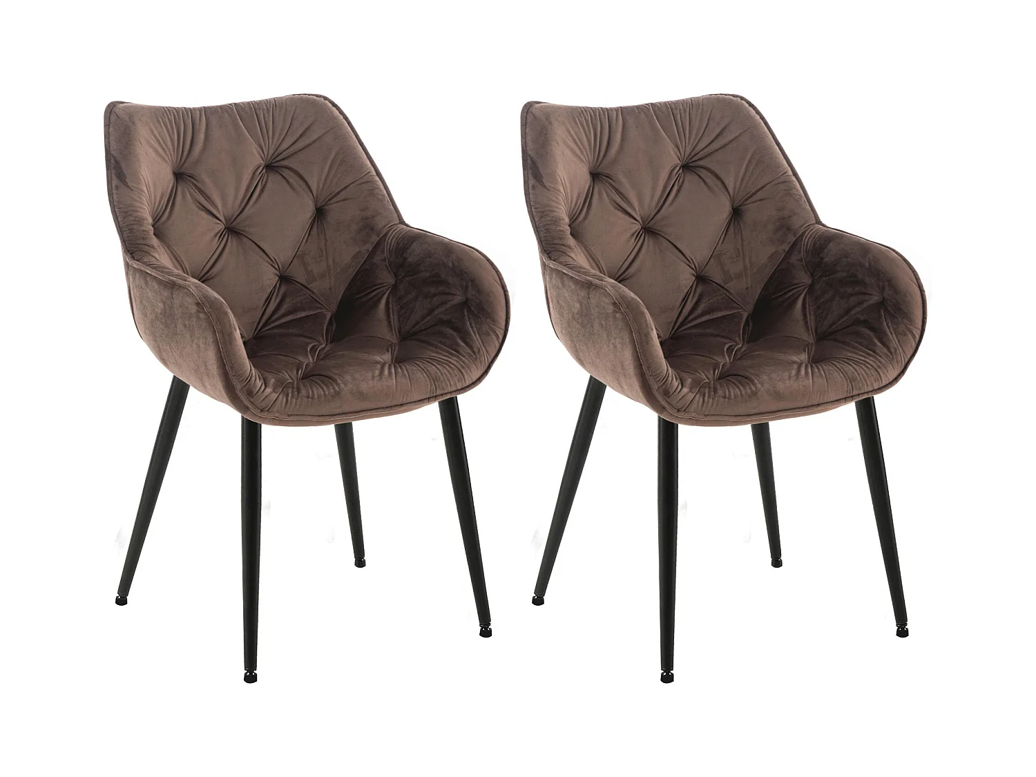 Lot de 2  chaises avec accoudoirs - Velours & Noir - Marron - Tanna