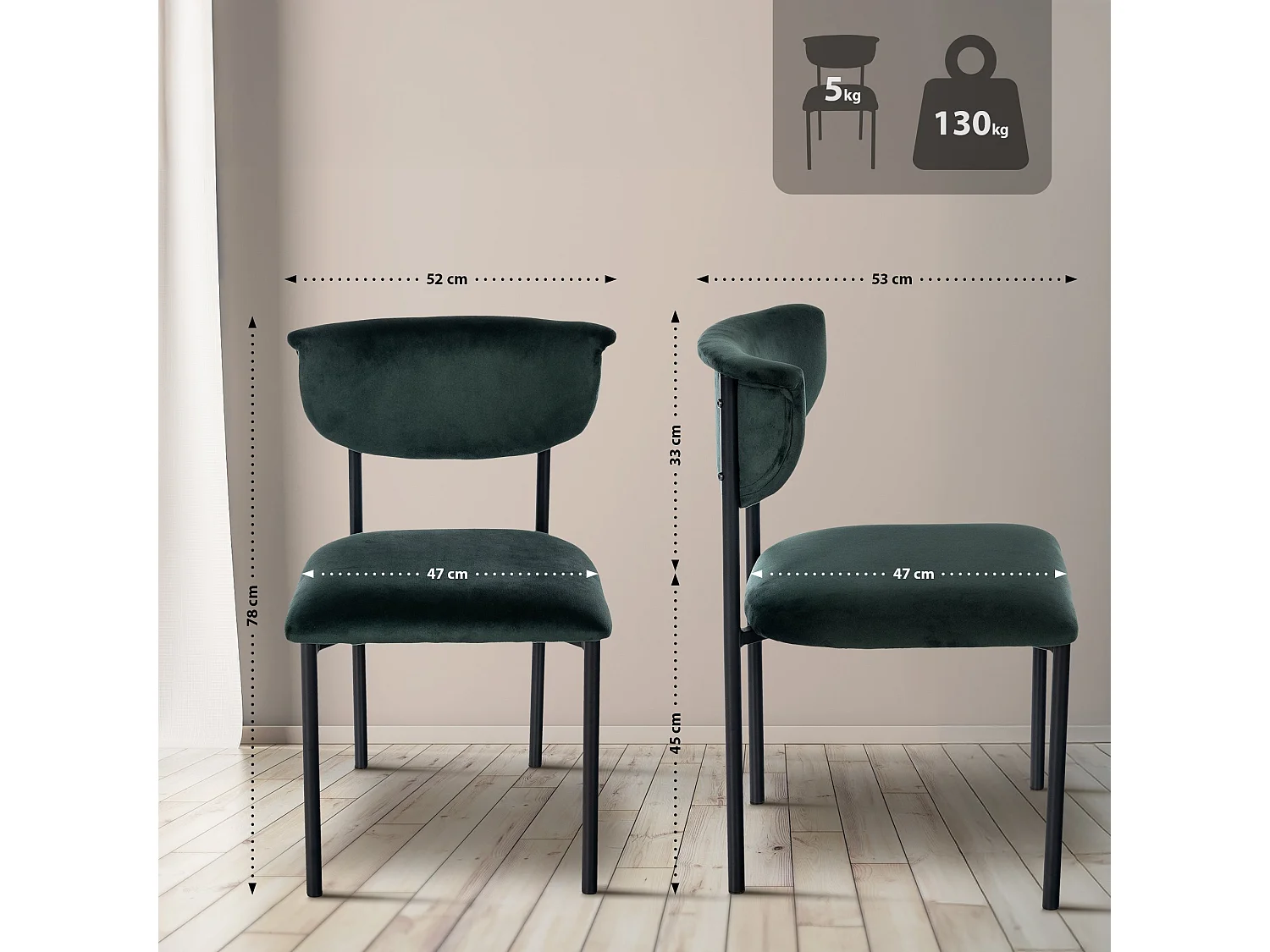 chaise salle à manger - Velours - Vert foncé - Gambell