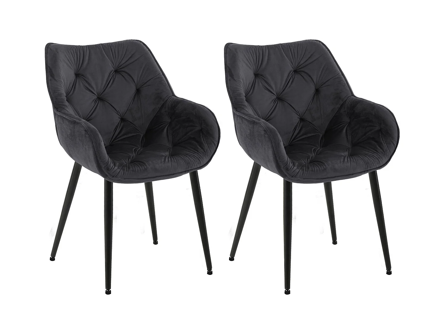 Lot de 2  chaises avec accoudoirs - Velours & Noir - Noir - Tanna