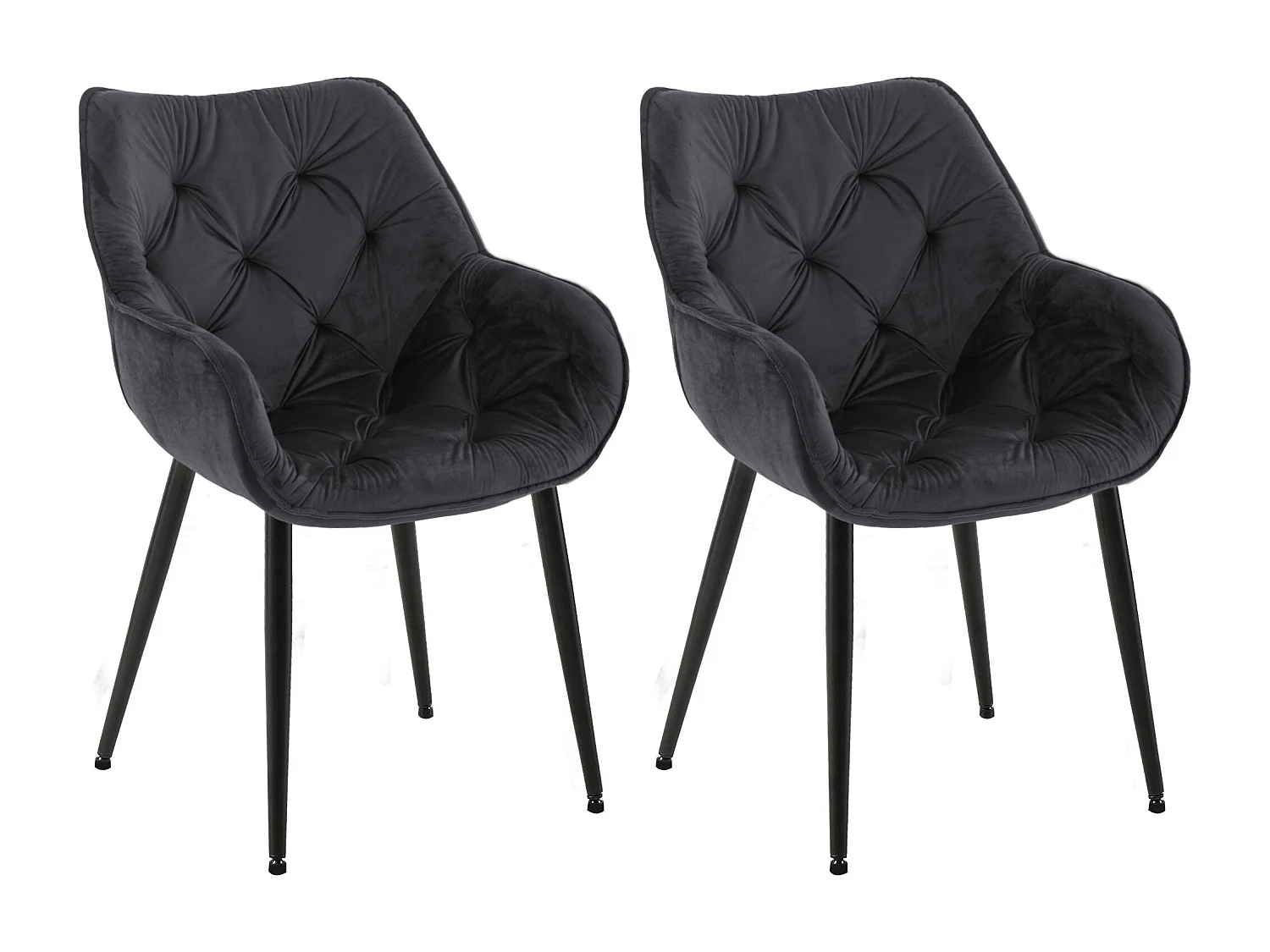 Lot de 2  chaises avec accoudoirs - Velours & Noir - Noir - Tanna