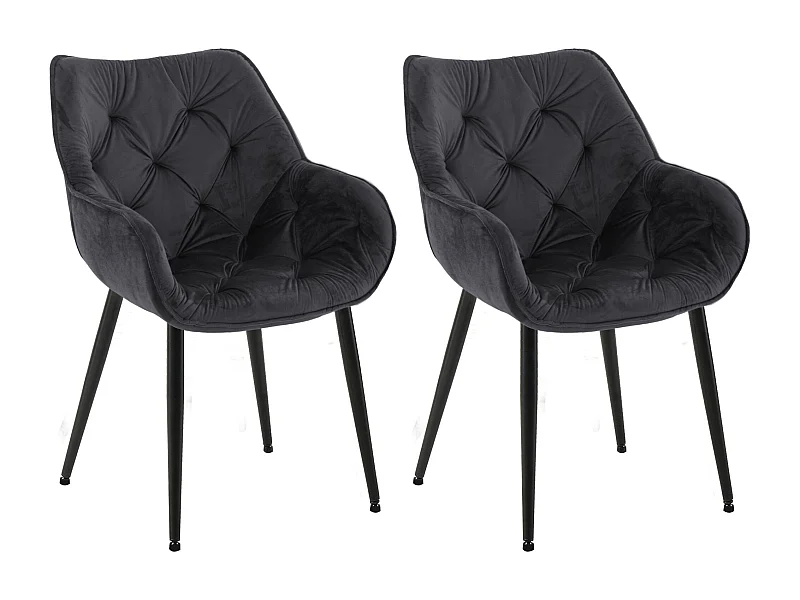 Lot de 2  chaises avec accoudoirs - Velours & Noir - Noir - Tanna